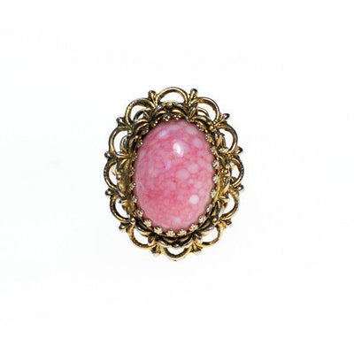 Vintage Pink Art Glass Statement Ring, Adjustable by 1960s - Vintage Meet Modern Vintage Jewelry - Chicago, Illinois - #oldhollywoodglamour #vintagemeetmodern #designervintage #jewelrybox #antiquejewelry #vintagejewelry