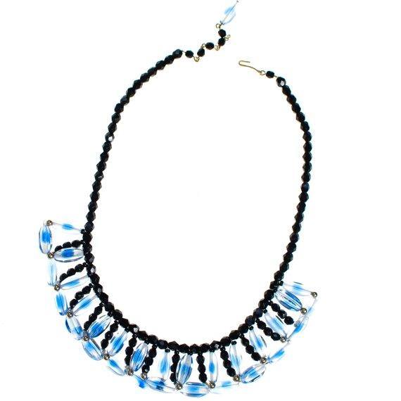 Black and Blue Vintage Glass Beaded Necklace, Glass Beads, Vintage Necklace, Silver Tone Beads by 1950s - Vintage Meet Modern Vintage Jewelry - Chicago, Illinois - #oldhollywoodglamour #vintagemeetmodern #designervintage #jewelrybox #antiquejewelry #vintagejewelry