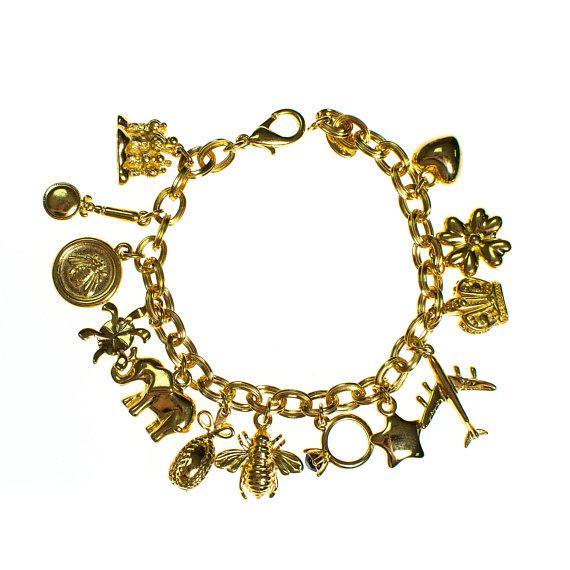Vintage Joan Rivers Gold Tone Loaded Charm Bracelet by Joan Rivers - Vintage Meet Modern Vintage Jewelry - Chicago, Illinois - #oldhollywoodglamour #vintagemeetmodern #designervintage #jewelrybox #antiquejewelry #vintagejewelry