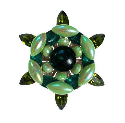 Vintage 1950s Light Green and Emerald Green Iridescent Rhinestone Star Brooch by 1950s - Vintage Meet Modern Vintage Jewelry - Chicago, Illinois - #oldhollywoodglamour #vintagemeetmodern #designervintage #jewelrybox #antiquejewelry #vintagejewelry