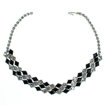 Vintage 1950s Black and Clear Rhinestone Vintage Necklace, Choker Necklace, Diamond Shaped Rhinestones, Geometric Design by 1950s - Vintage Meet Modern Vintage Jewelry - Chicago, Illinois - #oldhollywoodglamour #vintagemeetmodern #designervintage #jewelrybox #antiquejewelry #vintagejewelry