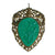 Vintage 1940s Gold Gilt Filigree Asian Influence Brooch Pendant with Faux Jade Carved Floral Relief