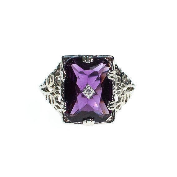 Art Deco Inspired Amethyst Crystal Statement Ring in Filigree Silver Setting