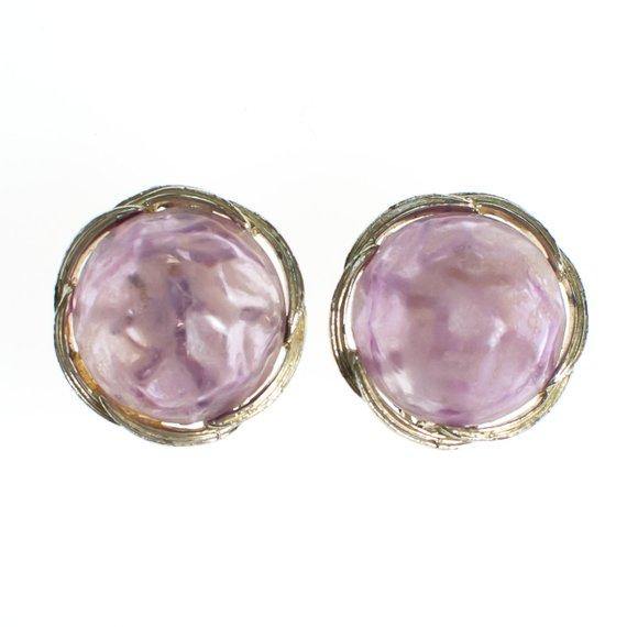 Vintage Lisner Pastel Purple Lucite Earrings, Clip on by 1960s - Vintage Meet Modern Vintage Jewelry - Chicago, Illinois - #oldhollywoodglamour #vintagemeetmodern #designervintage #jewelrybox #antiquejewelry #vintagejewelry