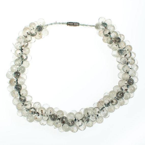 Vintage Art Deco Clear Crystal Bubble Bead Necklace