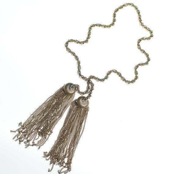 Vintage Gold Tone Lariate Tassel Necklace by 1960s - Vintage Meet Modern Vintage Jewelry - Chicago, Illinois - #oldhollywoodglamour #vintagemeetmodern #designervintage #jewelrybox #antiquejewelry #vintagejewelry