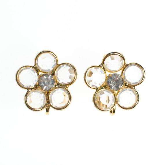 Vintage Bezel Set Clear Crystal Flower Earrings