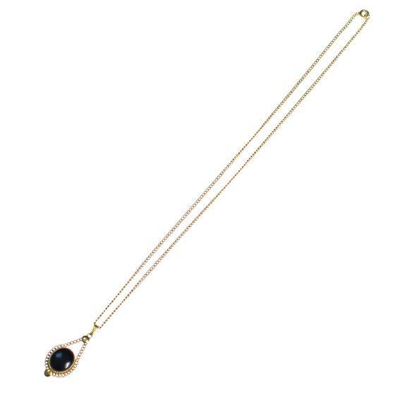 Vintage 1940s Jet Black Glass Cabochon Petite Dainty Pendant Necklace Gold Filled by 1940s - Vintage Meet Modern Vintage Jewelry - Chicago, Illinois - #oldhollywoodglamour #vintagemeetmodern #designervintage #jewelrybox #antiquejewelry #vintagejewelry