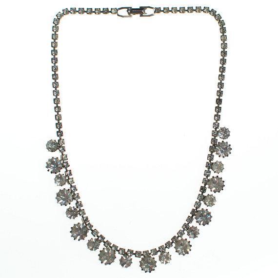 Vintage Weiss Clear Crystal Rhinestone Necklace, Diamante Rhinestones, Weiss Necklace, Vintage Necklace, Wedding Jewelry
