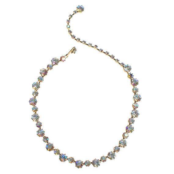 Vintage 1960s Emmons Aurora Borealis  Iridescent Rhinestone Necklace
