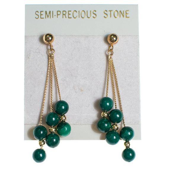 Vintage Genuinie Malichite Beaded Tassel Drop Statement Earrings by 1970s - Vintage Meet Modern Vintage Jewelry - Chicago, Illinois - #oldhollywoodglamour #vintagemeetmodern #designervintage #jewelrybox #antiquejewelry #vintagejewelry