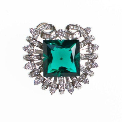 Vintage Art Deco Diamante and Emerald Crystal Brooch Pendant by Art Deco - Vintage Meet Modern Vintage Jewelry - Chicago, Illinois - #oldhollywoodglamour #vintagemeetmodern #designervintage #jewelrybox #antiquejewelry #vintagejewelry