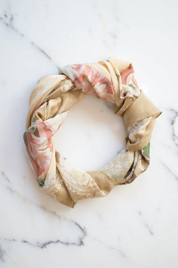 Echo 100% Silk Scarf, Beige Tones with Floral Design, Hand Rolled Edges, Made in Japan by 1980s - Vintage Meet Modern Vintage Jewelry - Chicago, Illinois - #oldhollywoodglamour #vintagemeetmodern #designervintage #jewelrybox #antiquejewelry #vintagejewelry