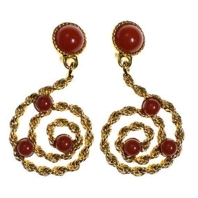 Vintage Avon Gold Scroll Statement Earrings with Carnelian Lucite Cabochons by Avon - Vintage Meet Modern Vintage Jewelry - Chicago, Illinois - #oldhollywoodglamour #vintagemeetmodern #designervintage #jewelrybox #antiquejewelry #vintagejewelry