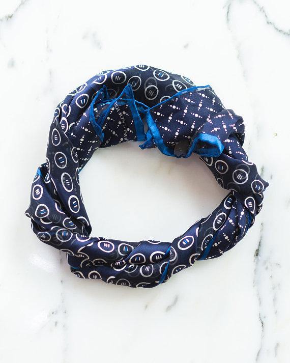 Jones New York Blue and White Scarf Geometric Pattern
