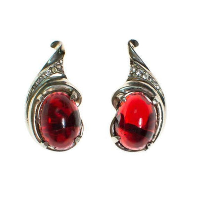 Vintage 1940s Crown Trifari Ruby Crystal Cabochon Silver Earrings by 1940s - Vintage Meet Modern Vintage Jewelry - Chicago, Illinois - #oldhollywoodglamour #vintagemeetmodern #designervintage #jewelrybox #antiquejewelry #vintagejewelry