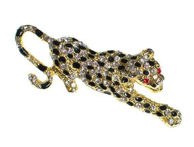 Vintage Spotted Leopard Rhinestone Brooch, Pin Black, Gold, Diamante Crystals by 1980s - Vintage Meet Modern Vintage Jewelry - Chicago, Illinois - #oldhollywoodglamour #vintagemeetmodern #designervintage #jewelrybox #antiquejewelry #vintagejewelry