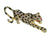Vintage Spotted Leopard Rhinestone Brooch, Pin Black, Gold, Diamante Crystals