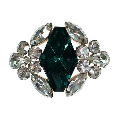 Vintage Emerald Green and Clear Rhinestone Brooch by 1960s - Vintage Meet Modern Vintage Jewelry - Chicago, Illinois - #oldhollywoodglamour #vintagemeetmodern #designervintage #jewelrybox #antiquejewelry #vintagejewelry