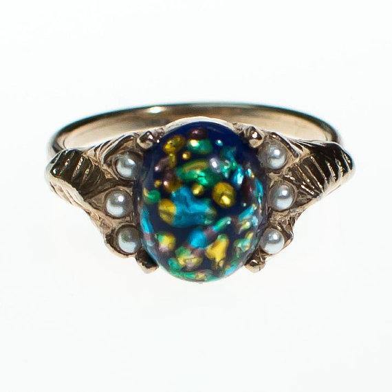 Vintage Blue Dragons Breath Opaline Statement Ring