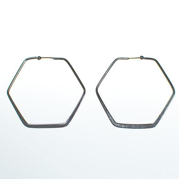 Vintage Silver Hexagon Hoop Earrings by 1970s - Vintage Meet Modern Vintage Jewelry - Chicago, Illinois - #oldhollywoodglamour #vintagemeetmodern #designervintage #jewelrybox #antiquejewelry #vintagejewelry