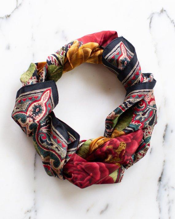 Vintage Echo Paisley Floral Silk Scarf Bright Colors