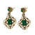 Vintage Jade Glass and Gold Filigree Dangling Pierced Statement Earrings Victorian Revival