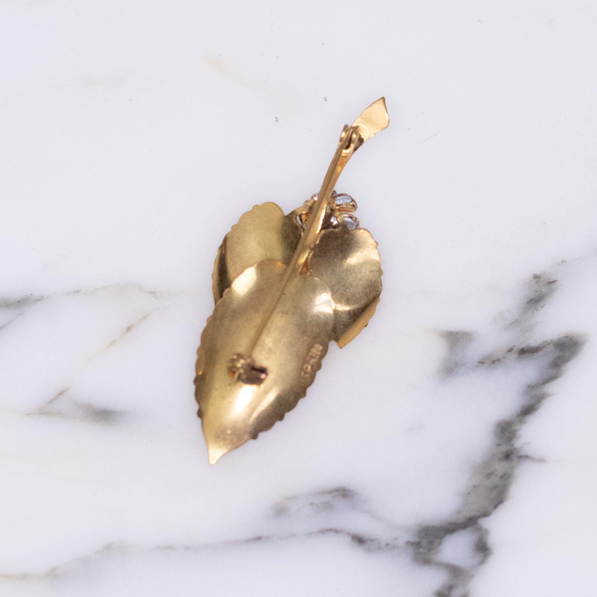 Vintage Damascene Gold and Silver Leaf Brooch with Faux Pearls by Made in Spain - Vintage Meet Modern Vintage Jewelry - Chicago, Illinois - #oldhollywoodglamour #vintagemeetmodern #designervintage #jewelrybox #antiquejewelry #vintagejewelry