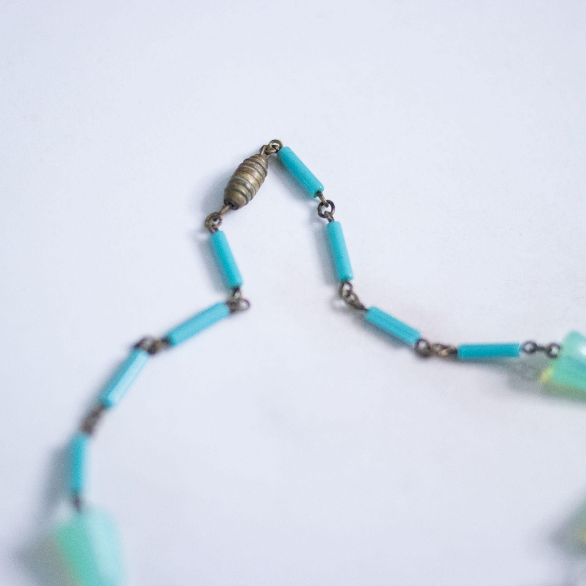 Vintage Art Deco Czech Vaseline Glass and Jade Glass Necklace by Czech - Vintage Meet Modern Vintage Jewelry - Chicago, Illinois - #oldhollywoodglamour #vintagemeetmodern #designervintage #jewelrybox #antiquejewelry #vintagejewelry