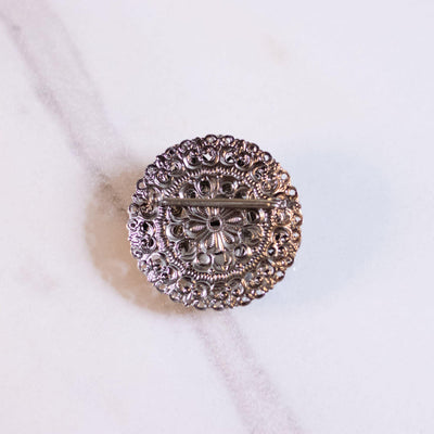 Vintage West Germany Silver Filigree Brooch with Smokey Crystal and Colorful Rhinestones by West Germany - Vintage Meet Modern Vintage Jewelry - Chicago, Illinois - #oldhollywoodglamour #vintagemeetmodern #designervintage #jewelrybox #antiquejewelry #vintagejewelry