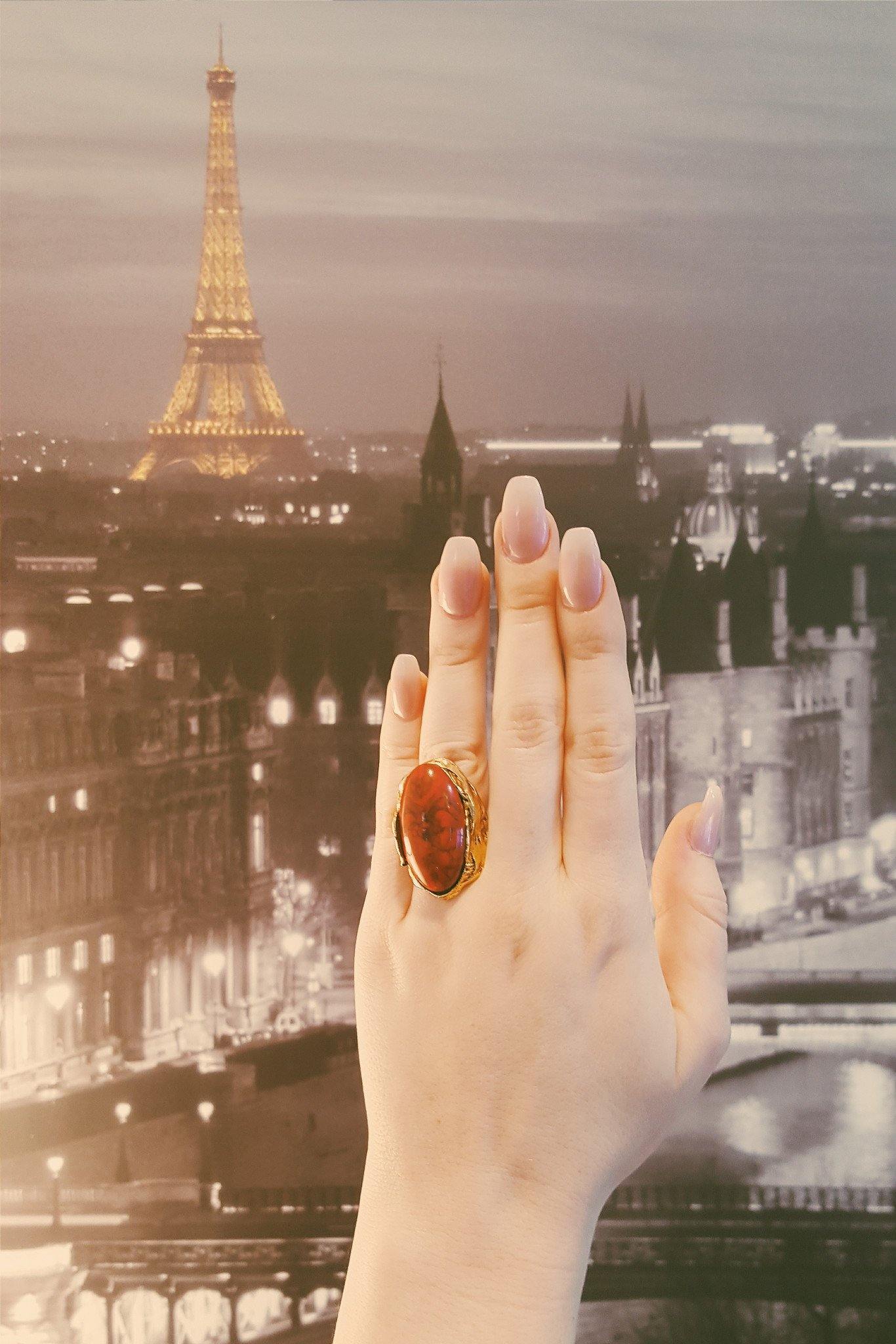 1960's Adjustable Gold Tone Faux Coral Statement Ring by 1960s Vintage - Vintage Meet Modern Vintage Jewelry - Chicago, Illinois - #oldhollywoodglamour #vintagemeetmodern #designervintage #jewelrybox #antiquejewelry #vintagejewelry