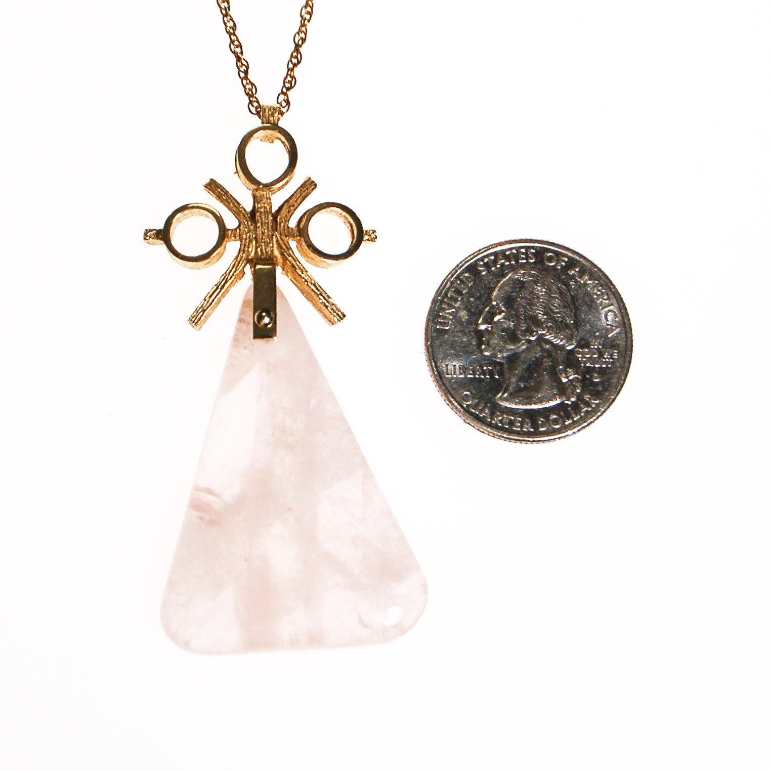 Mid Century Modern Rose Quartz Geometric Statement Pendant by Unsigned Beauty - Vintage Meet Modern Vintage Jewelry - Chicago, Illinois - #oldhollywoodglamour #vintagemeetmodern #designervintage #jewelrybox #antiquejewelry #vintagejewelry