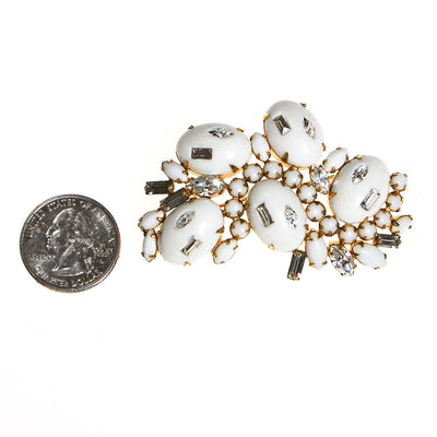 Milk Glass Cabochon and Rhinestone Brooch by Unsigned Beauty - Vintage Meet Modern Vintage Jewelry - Chicago, Illinois - #oldhollywoodglamour #vintagemeetmodern #designervintage #jewelrybox #antiquejewelry #vintagejewelry