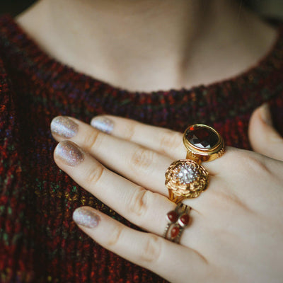 Garnet Crystal Statement Ring by 1980s - Vintage Meet Modern Vintage Jewelry - Chicago, Illinois - #oldhollywoodglamour #vintagemeetmodern #designervintage #jewelrybox #antiquejewelry #vintagejewelry