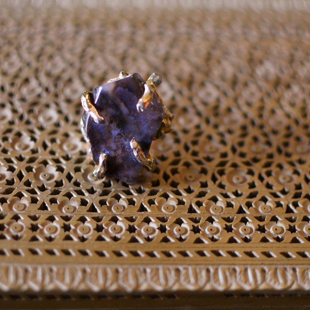 Brutalis Modern Spotted Agate Statement Ring by Artisan - Vintage Meet Modern Vintage Jewelry - Chicago, Illinois - #oldhollywoodglamour #vintagemeetmodern #designervintage #jewelrybox #antiquejewelry #vintagejewelry