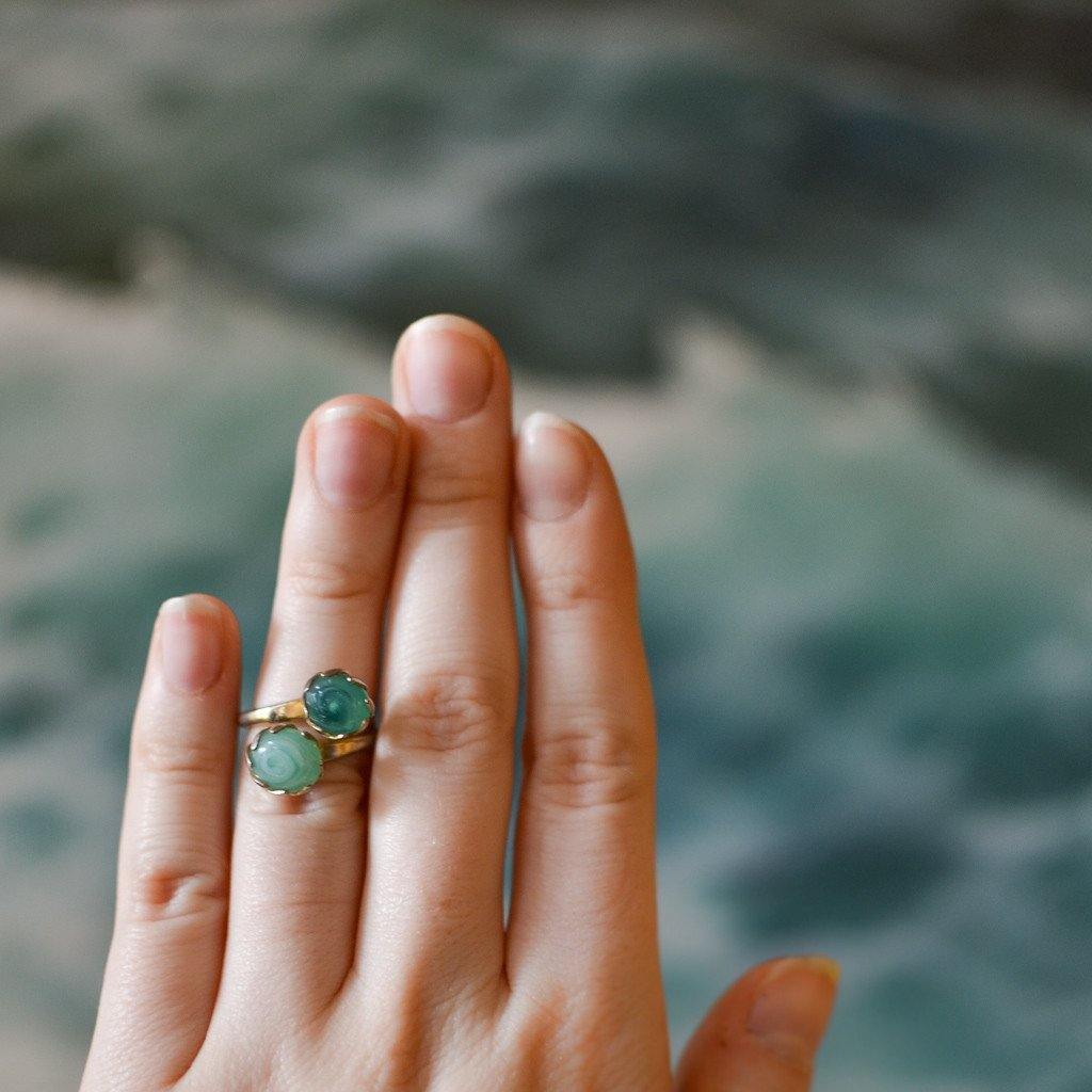 Sarah Coventry Aqua Art Glass Ring by Sarah Coventry - Vintage Meet Modern Vintage Jewelry - Chicago, Illinois - #oldhollywoodglamour #vintagemeetmodern #designervintage #jewelrybox #antiquejewelry #vintagejewelry