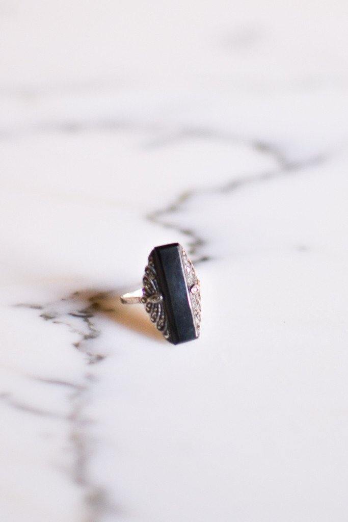 Art Deco Onyx and Marcasite Ring