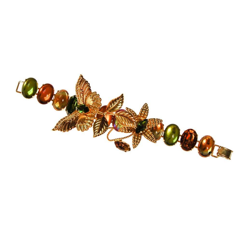 Zoe Coste Butterfly Bracelet with Green and Yellow Citrine Rhinestones by Zoe Coste - Vintage Meet Modern Vintage Jewelry - Chicago, Illinois - #oldhollywoodglamour #vintagemeetmodern #designervintage #jewelrybox #antiquejewelry #vintagejewelry