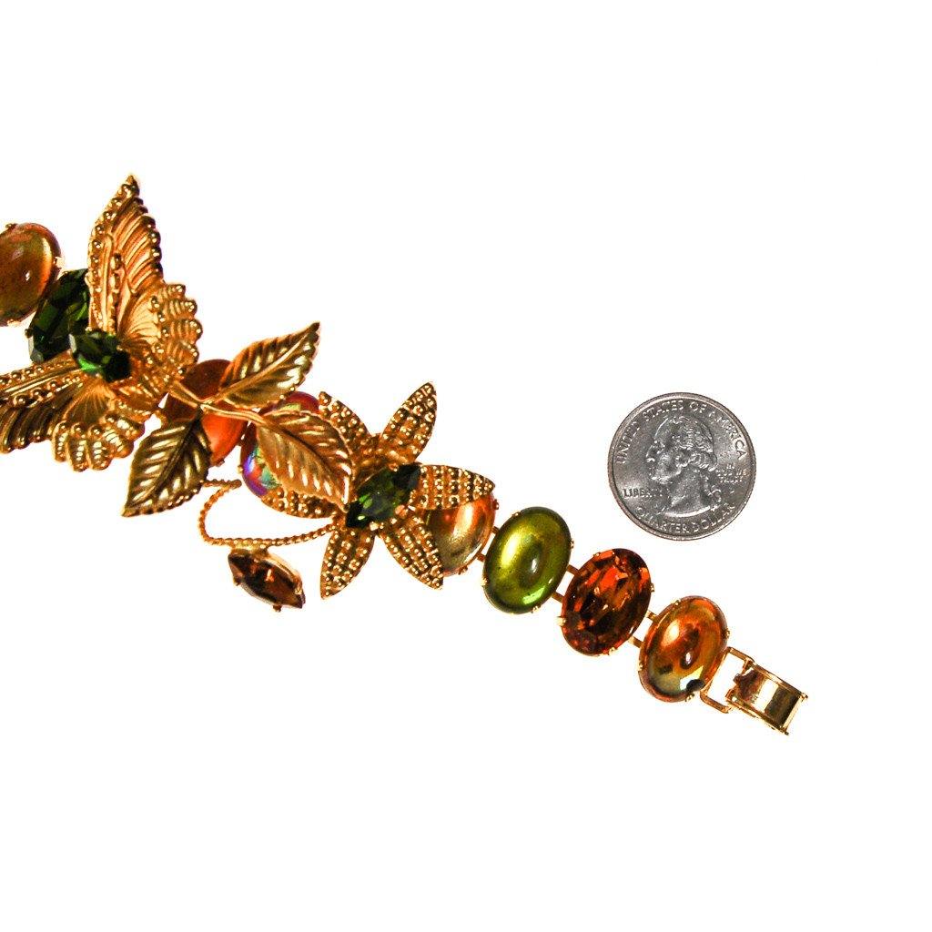 Zoe Coste Butterfly Bracelet with Green and Yellow Citrine Rhinestones by Zoe Coste - Vintage Meet Modern Vintage Jewelry - Chicago, Illinois - #oldhollywoodglamour #vintagemeetmodern #designervintage #jewelrybox #antiquejewelry #vintagejewelry