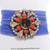 Blue Ribbon Wrap Bracelet with Diamante, Coral, and Smokey Topaz Czech Rhinestone Button by Vintage Meet Modern - Vintage Meet Modern Vintage Jewelry - Chicago, Illinois - #oldhollywoodglamour #vintagemeetmodern #designervintage #jewelrybox #antiquejewelry #vintagejewelry