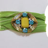 Lime Green Ribbon Wrap Bracelet with Blue, Yellow Diamante Rhinestone Button by Vintage Meet Modern - Vintage Meet Modern Vintage Jewelry - Chicago, Illinois - #oldhollywoodglamour #vintagemeetmodern #designervintage #jewelrybox #antiquejewelry #vintagejewelry