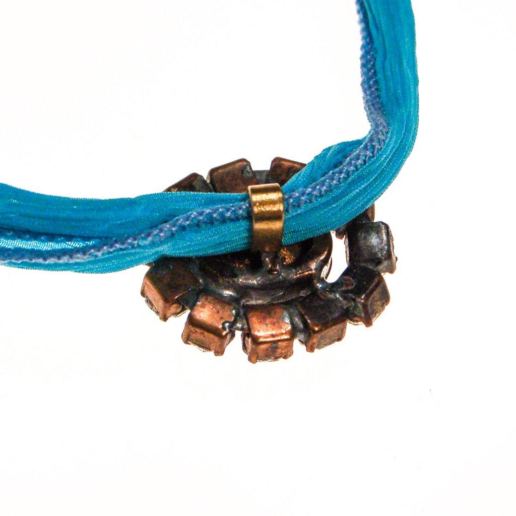 Turquoise Ribbon Wrap Bracelet with Sapphire Blue and Diamante Rhinestone Button by Vintage Meet Modern - Vintage Meet Modern Vintage Jewelry - Chicago, Illinois - #oldhollywoodglamour #vintagemeetmodern #designervintage #jewelrybox #antiquejewelry #vintagejewelry