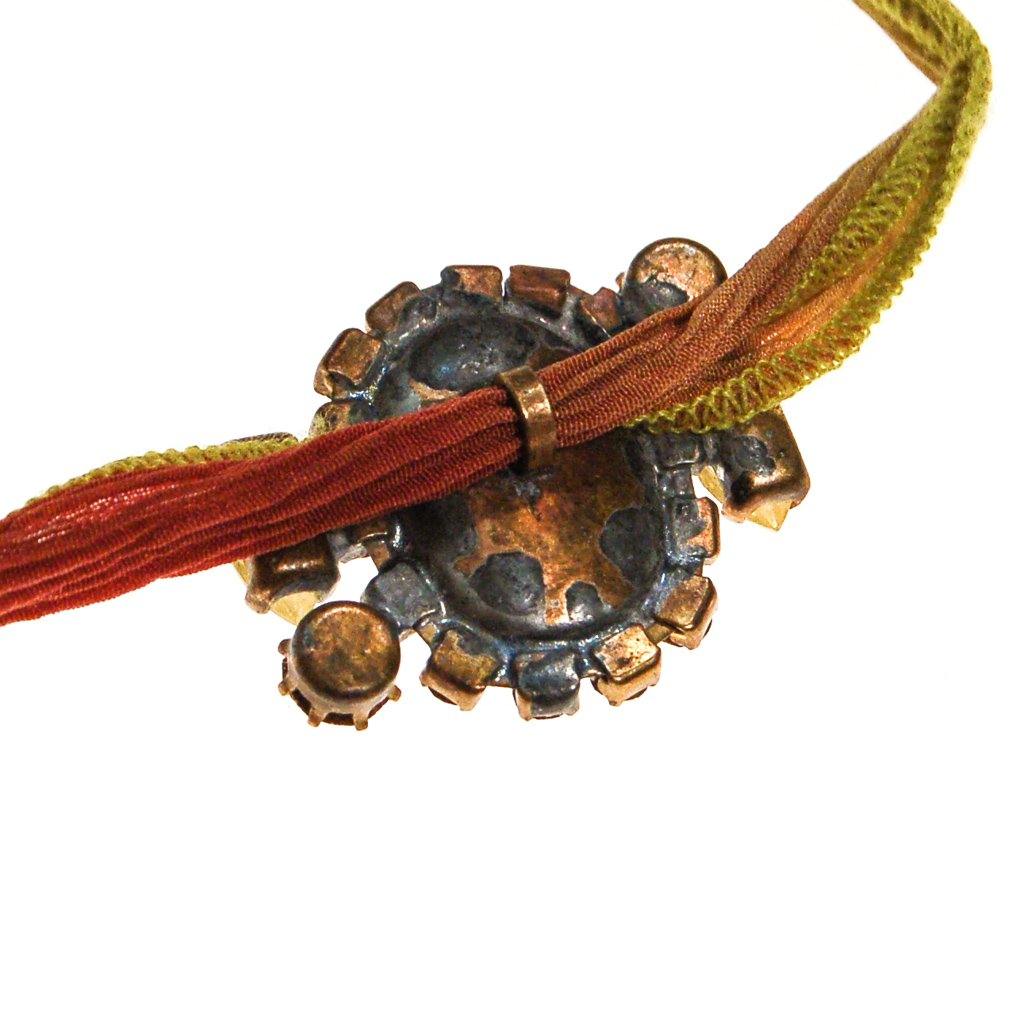 Green and Red Ribbon Wrap Bracelet with Aurora Borealis and Diamante Rhinestone Button by Vintage Meet Modern - Vintage Meet Modern Vintage Jewelry - Chicago, Illinois - #oldhollywoodglamour #vintagemeetmodern #designervintage #jewelrybox #antiquejewelry #vintagejewelry