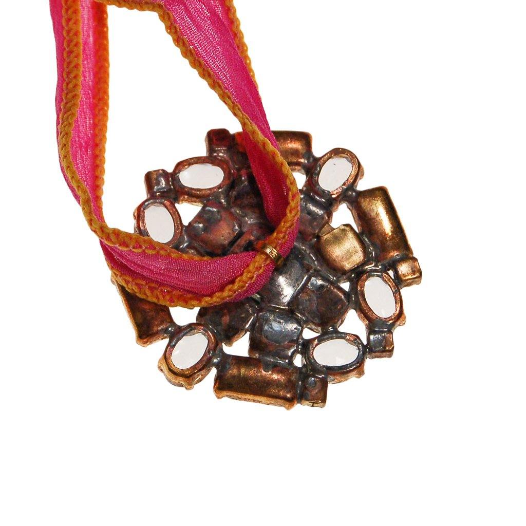 Pink Ribbon Wrap Bracelet with Blue and Diamante Rhinestone Button by Vintage Meet Modern - Vintage Meet Modern Vintage Jewelry - Chicago, Illinois - #oldhollywoodglamour #vintagemeetmodern #designervintage #jewelrybox #antiquejewelry #vintagejewelry