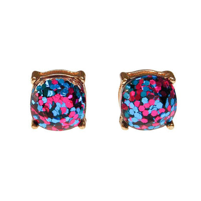 Always Sparkle Glitter Stud Earring in Hot Pink and Blue by Vintage Meet Modern - Vintage Meet Modern Vintage Jewelry - Chicago, Illinois - #oldhollywoodglamour #vintagemeetmodern #designervintage #jewelrybox #antiquejewelry #vintagejewelry