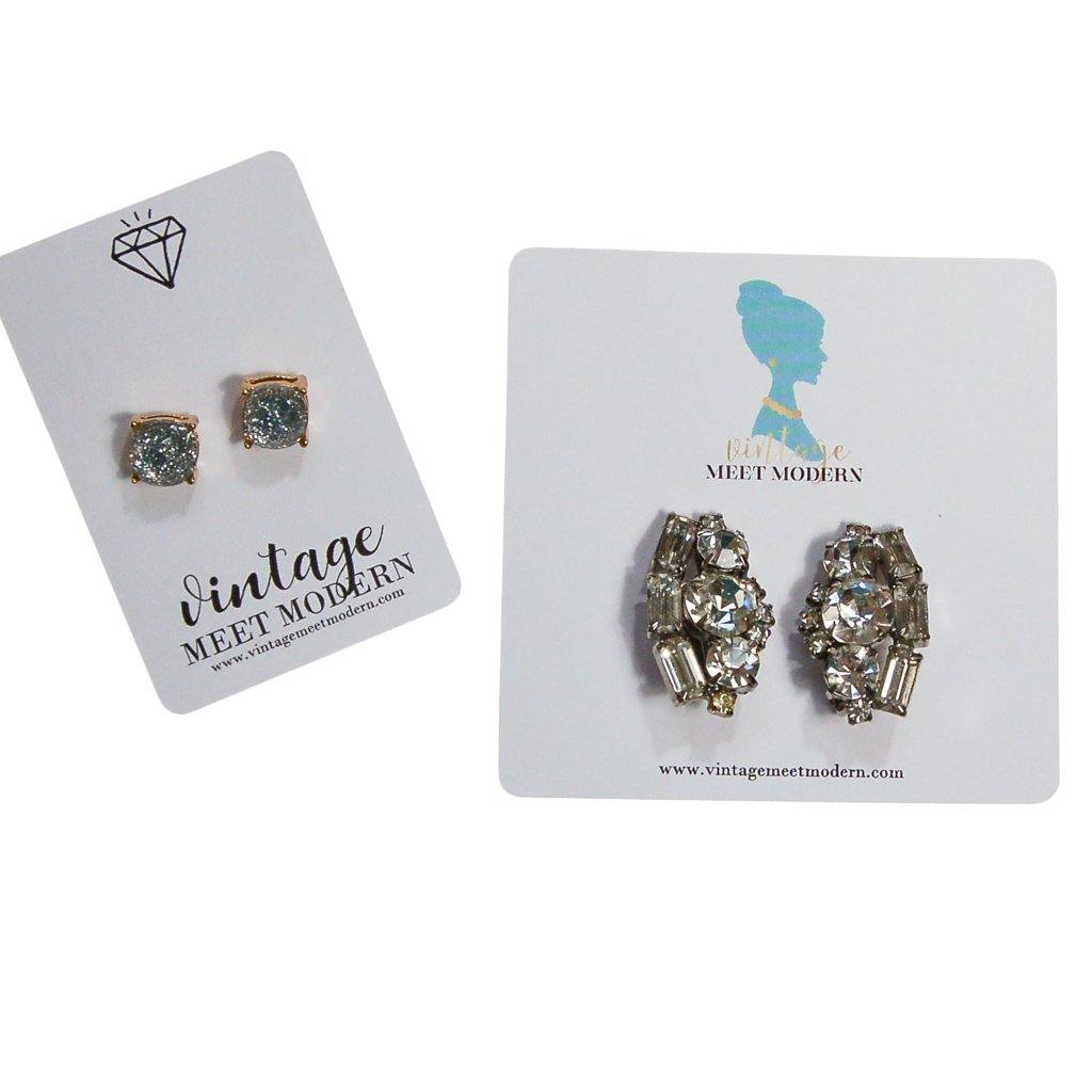 Always Sparkle Glitter Stud Earring in Silver by Vintage Meet Modern - Vintage Meet Modern Vintage Jewelry - Chicago, Illinois - #oldhollywoodglamour #vintagemeetmodern #designervintage #jewelrybox #antiquejewelry #vintagejewelry
