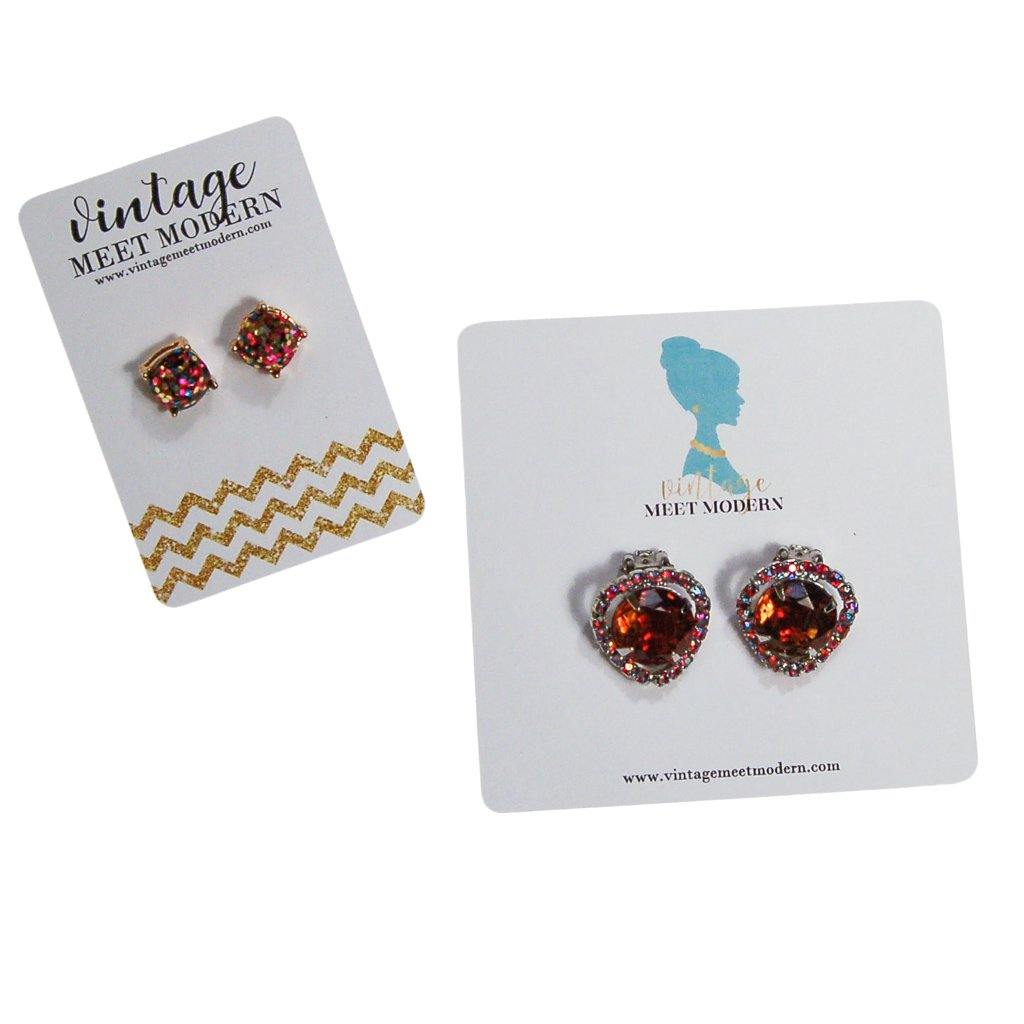 Always Sparkle Glitter Stud Earring in Rainbow Multi Color by Vintage Meet Modern - Vintage Meet Modern Vintage Jewelry - Chicago, Illinois - #oldhollywoodglamour #vintagemeetmodern #designervintage #jewelrybox #antiquejewelry #vintagejewelry