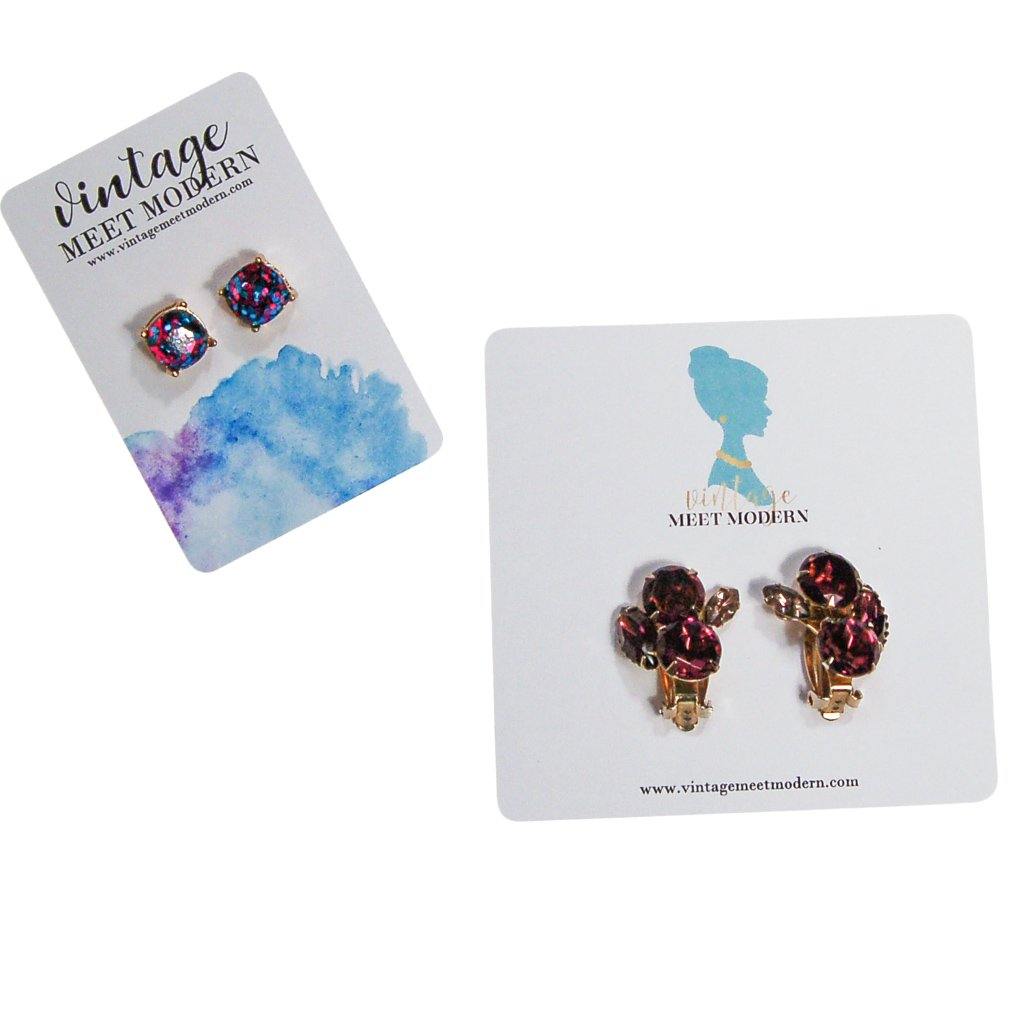 Always Sparkle Glitter Stud Earring in Hot Pink and Blue by Vintage Meet Modern - Vintage Meet Modern Vintage Jewelry - Chicago, Illinois - #oldhollywoodglamour #vintagemeetmodern #designervintage #jewelrybox #antiquejewelry #vintagejewelry