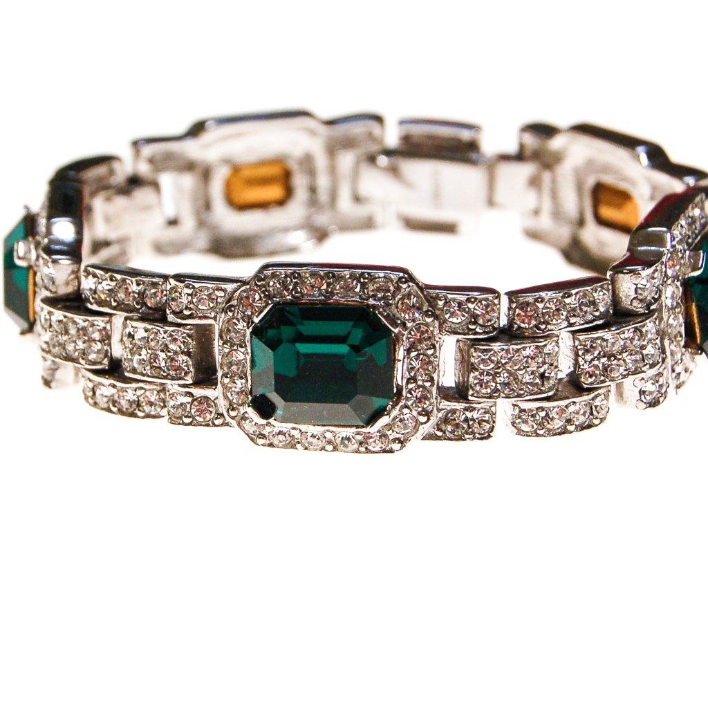 The Great Gatsby Bracelet with Emerald Crystals By Ciner New York by Ciner - Vintage Meet Modern Vintage Jewelry - Chicago, Illinois - #oldhollywoodglamour #vintagemeetmodern #designervintage #jewelrybox #antiquejewelry #vintagejewelry