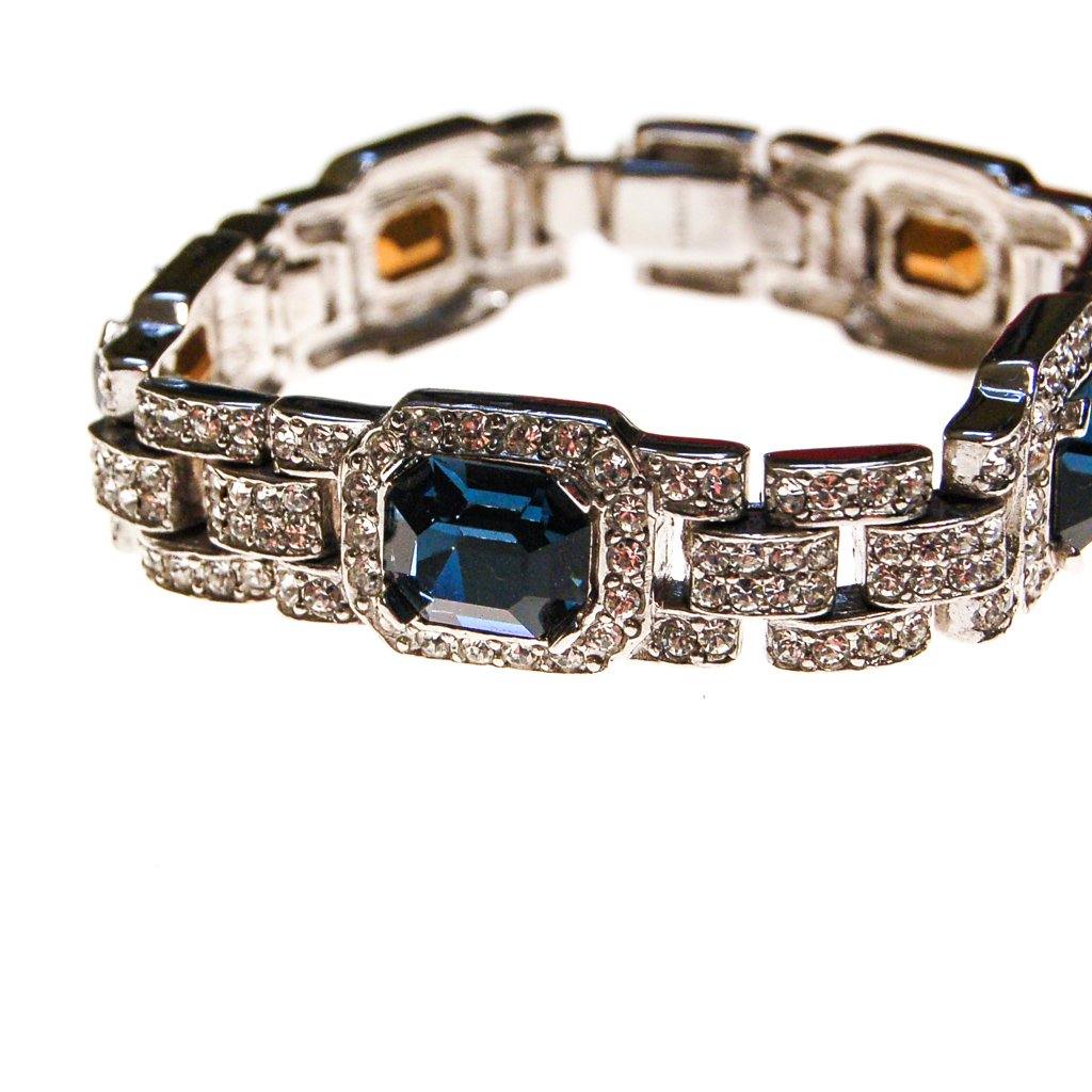 The Great Gatsby Bracelet with Sapphire Crystals By Ciner New York by Ciner - Vintage Meet Modern Vintage Jewelry - Chicago, Illinois - #oldhollywoodglamour #vintagemeetmodern #designervintage #jewelrybox #antiquejewelry #vintagejewelry